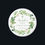 Zachte groene leder, eerste gemeenschap magneet<br><div class="desc">Prachtige handbeschilderde waterverf met een zacht groen blad,  met een spleet en een kruis.</div>