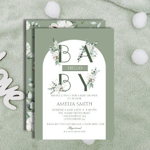 Zachte Groene Minimalistische Hello Baby Bloemboog Kaart