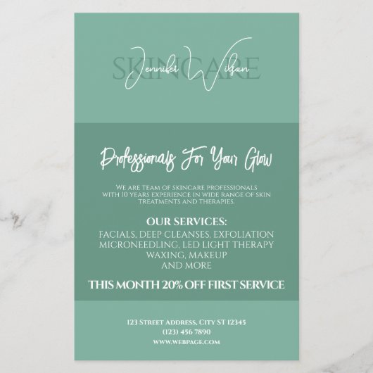 Zachte groene mint tint huidverzorging flyer (Voorkant)
