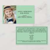 Zachte Groene, speciaal voor kinderen bestemde waa Visitekaartje (Voorkant / Achterkant)