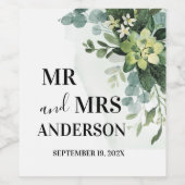 Zachte Groene Succulente Trouw Bloemige Botanische Wijn Etiket (Enkel label)