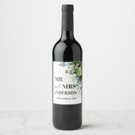 Zachte Groene Succulente Trouw Bloemige Botanische Wijn Etiket