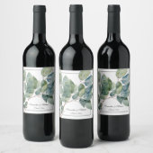 Zachte groene teals botanische elegante kalligrafi wijn etiket (Flessen)