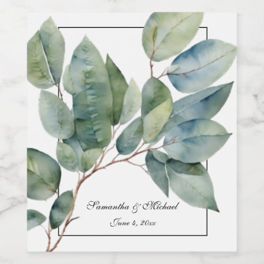 Zachte groene teals botanische elegante kalligrafi wijn etiket (Enkel label)