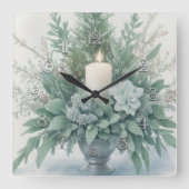 Zachte groene tinten Kerstkaars Vierkante Klok (Voorkant)