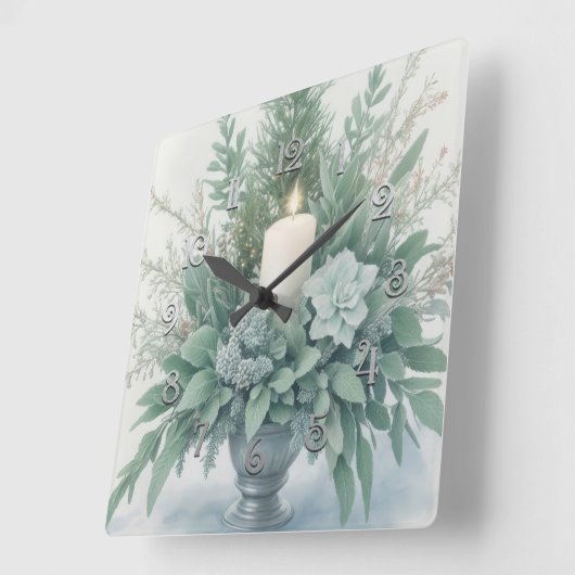 Zachte groene tinten Kerstkaars Vierkante Klok (Hoek)