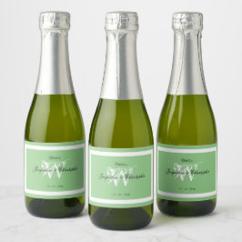 Zachte Groene Trouw Chic Witte Monogram Mini Sparkling Wijnetiket