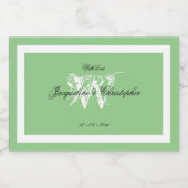 Zachte Groene Trouw Chic Witte Monogram Mini Sparkling Wijnetiket (Enkel label)