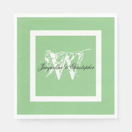Zachte groene trouw witte monogram & namen papier servet