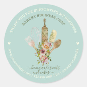 Zachte Groene Turquoise Voedsel Winkel Catering Ba Ronde Sticker