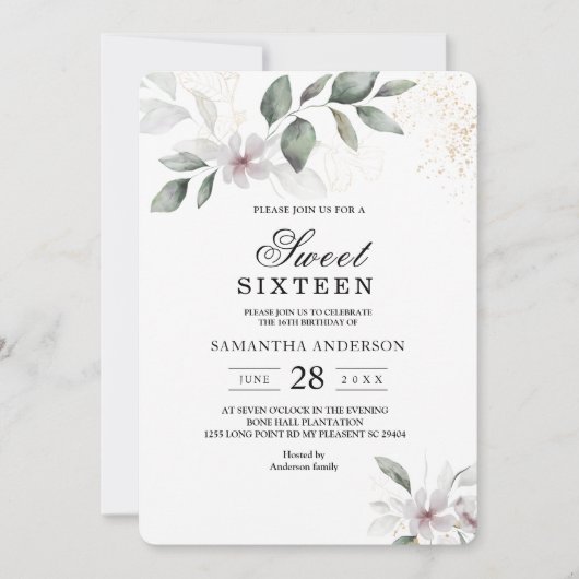 Zachte Groene Waterverf Blad & Bloem | Goud Kaart (Voorkant)