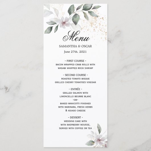 Zachte Groene Waterverf Blad & Bloem | Goud Menu (Voorkant)