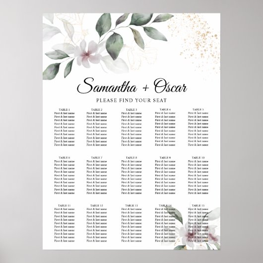 Zachte Groene Waterverf Blad & Bloem | Goud Poster (Voorkant)