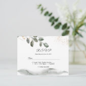 Zachte Groene Waterverf Blad | Goud Stof Uitnodiging Briefkaart (Staand voorkant)