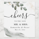 Zachte Groene Waterverf Blad | Goud Stof Wijn Etiket (Enkel label)