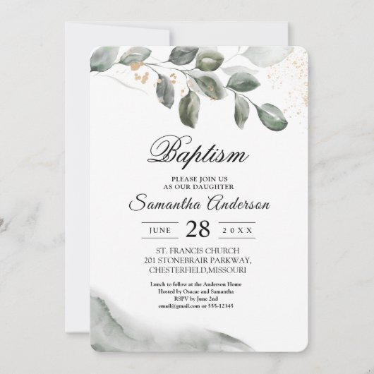 Zachte Groene Waterverf Blad | Goudstof | Kaart (Voorkant)