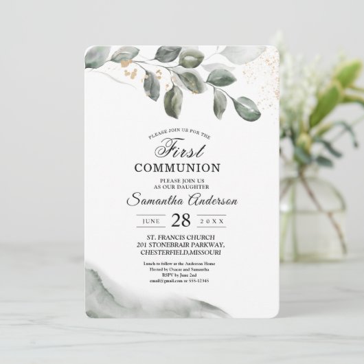 Zachte Groene Waterverf Blad | Goudstof Kaart (Staand voorkant)