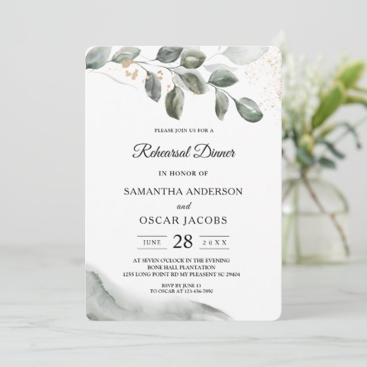 Zachte Groene Waterverf Blad | Goudstof | Kaart (Staand voorkant)