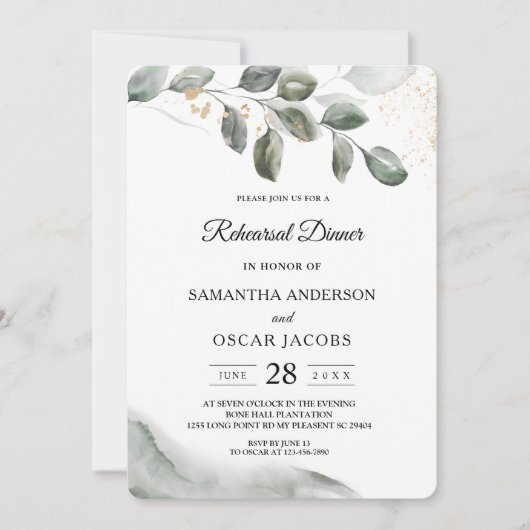 Zachte Groene Waterverf Blad | Goudstof | Kaart (Voorkant)