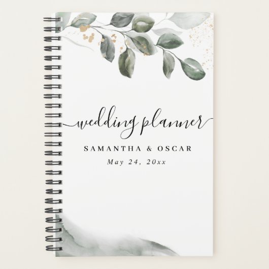 Zachte Groene Waterverf Blad | Goudstof Planner (Voorkant)