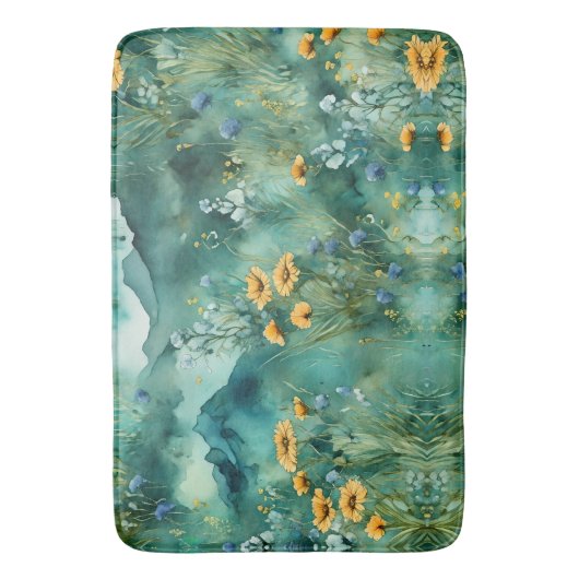 Zachte groene waterverf landschap wilde bloemen badmat (Voorkant Verticaal)