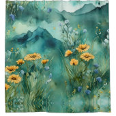 Zachte groene waterverf landschap wilde bloemen douchegordijn (Voorkant)