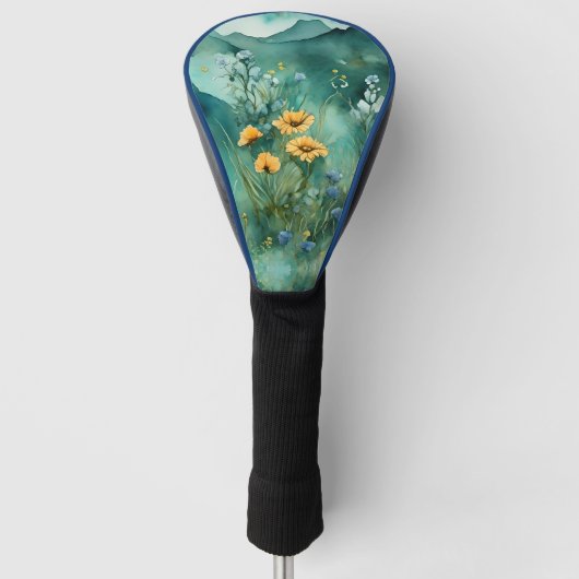 Zachte groene waterverf landschap wilde bloemen golfheadcover (Voorkant)