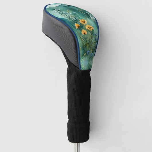 Zachte groene waterverf landschap wilde bloemen golfheadcover (Schuin)