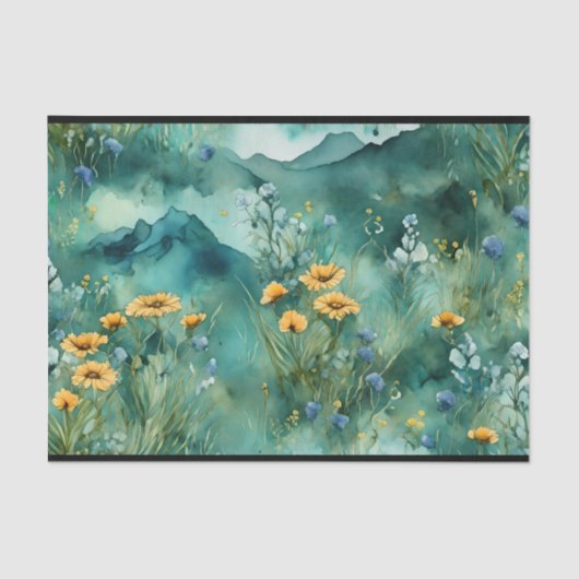 Zachte groene waterverf landschap wilde bloemen tissuepapier (Voorkant)