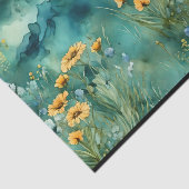 Zachte groene waterverf landschap wilde bloemen tissuepapier (Detail)