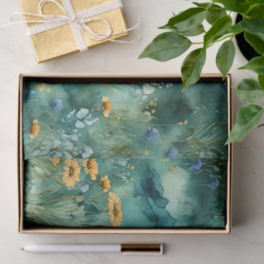 Zachte groene waterverf landschap wilde bloemen tissuepapier (Geschenk)