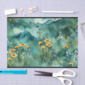 Zachte groene waterverf landschap wilde bloemen tissuepapier (Craft)