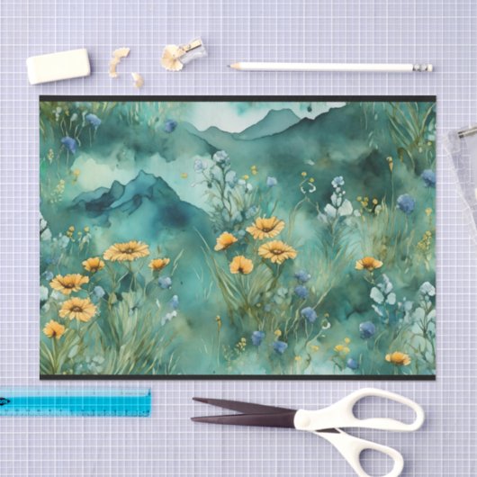 Zachte groene waterverf landschap wilde bloemen tissuepapier (Craft)