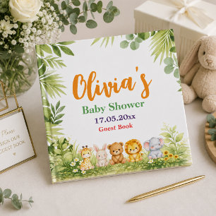 Zachte Groene Waterverf Safari Dier Baby Shower Gastenboek