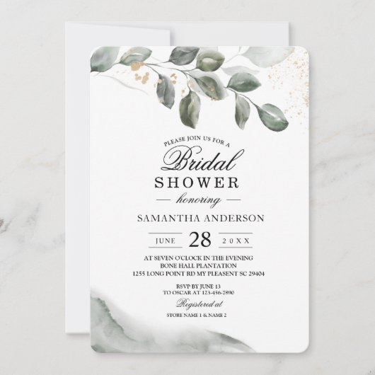 Zachte Groene Waterverfblad | Goudstof Kaart (Voorkant)