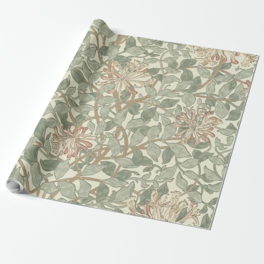 Zachte Groene  William Morris Honeysuckle Cadeaupapier (Uitgerold)