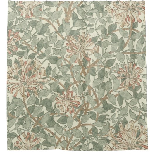 Zachte Groene  William Morris Honeysuckle Douchegordijn (Voorkant)