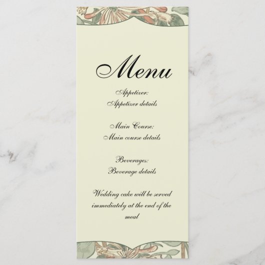 Zachte Groene  William Morris Honeysuckle Menu (Voorkant)