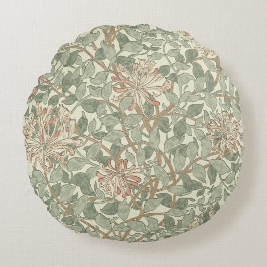 Zachte Groene  William Morris Honeysuckle Rond Kussen (Voorkant)