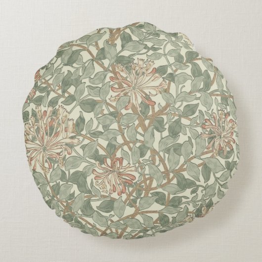 Zachte Groene  William Morris Honeysuckle Rond Kussen (Achterkant)