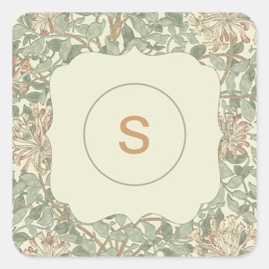 Zachte Groene  William Morris Honeysuckle Vierkante Sticker (Voorkant)