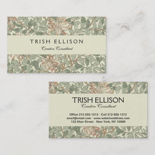 Zachte Groene  William Morris Honeysuckle Visitekaartje (Voorkant / Achterkant)