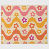 Zachte groovy bloemenpatroon op retro golven cadeaupapier (Vlak)