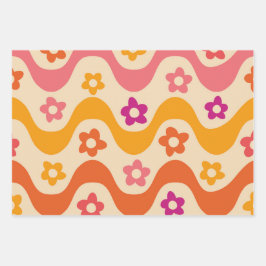 Zachte groovy bloemenpatroon op retro golven  inpakpapier vel
