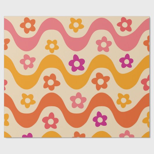 Zachte groovy bloempatroon op retro golven   cadeaupapier (Vlak)