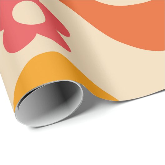 Zachte groovy bloempatroon op retro golven   cadeaupapier (Rol Hoek)