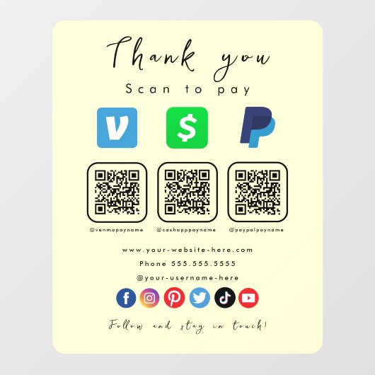 Zachte Groovy Multi QR Code Paypal Venmo Cash App Raamsticker (Vel)