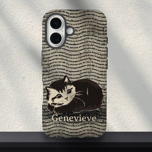 Zachte Grunge Zwart Witte Kat Aangepaste Naam Case-Mate iPhone Case