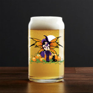 Zachte Halloween Fee Pompoenveld Zwarte Kat Blikvorm Glas