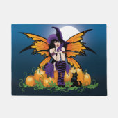 Zachte Halloween Fee Pompoenveld Zwarte Kat Deurmat (Voorkant)